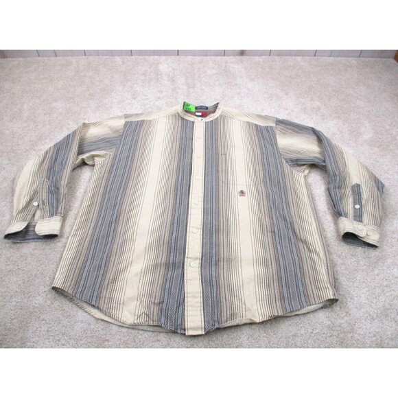 Tommy Hilfiger Other - VINTAGE Tommy Hilfiger Shirt Men Medium Beige Herringbone Crest Button Up 90s